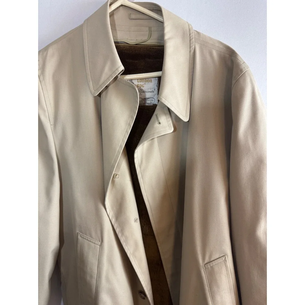 Vintage London Fog Maincoats Tan Trench Coat‎ Faux Fur Liner Mens 42 Reg Beige - Picture 8 of 10